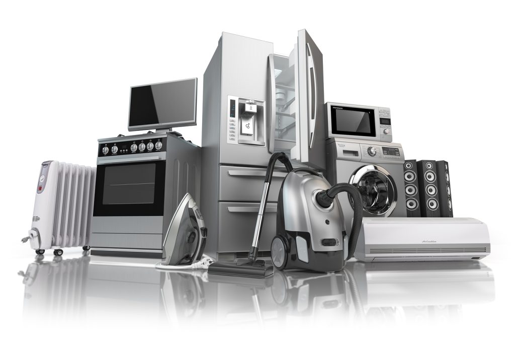 Home Appliances. Set Of Household Kitchen Technics Isolated On W