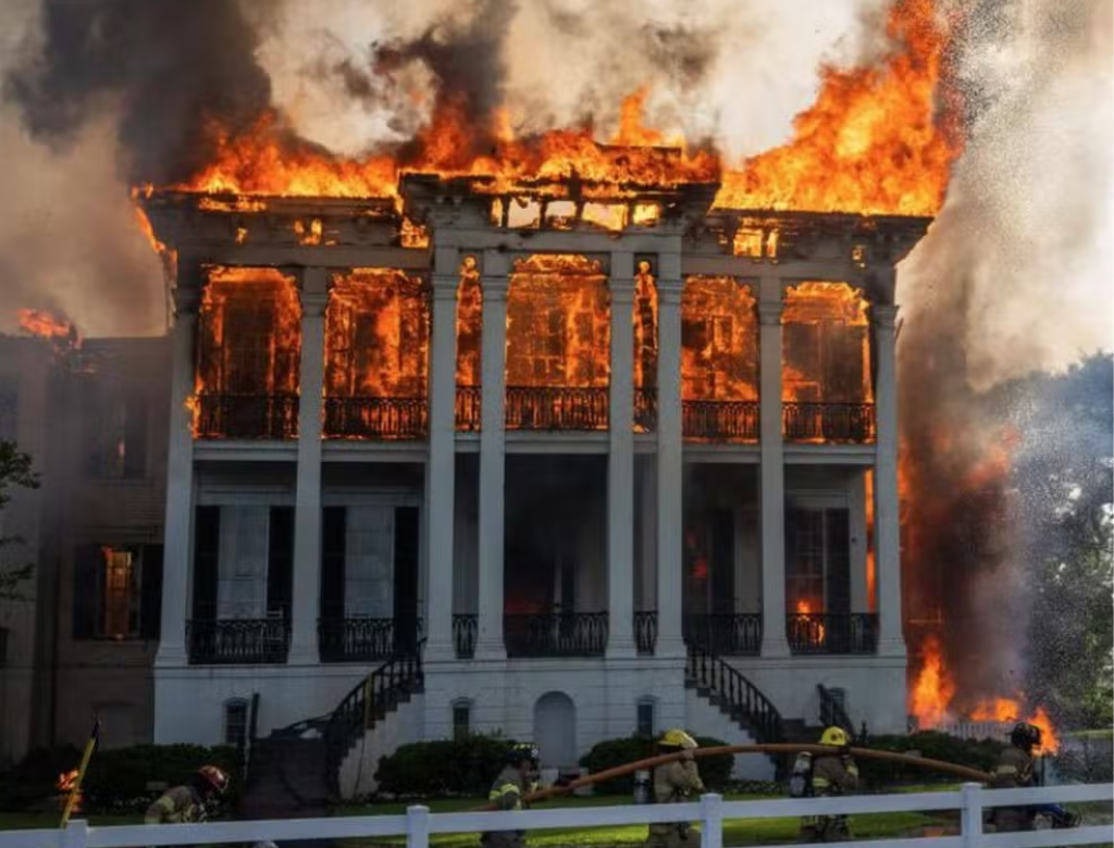Maior mansão histórica do Sul dos EUA é destruída por incêndio (Foto Reprodução Redes Sociais)