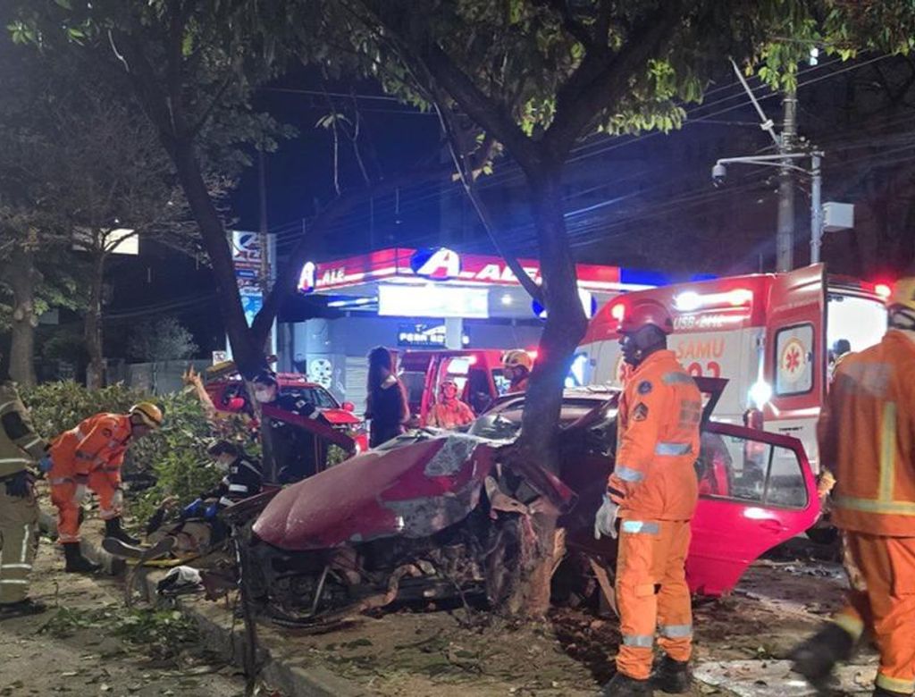 Carro fica completamente destruído ao bater em árvore; Veja vídeo!