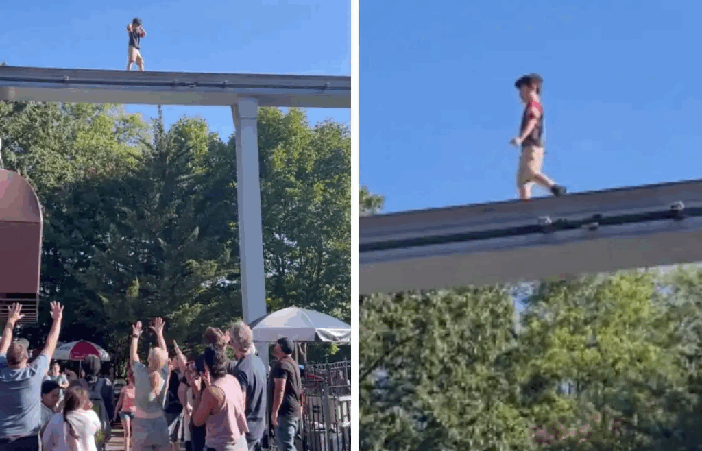Criança se perde dos pais e é resgatada de trilho suspenso em parque; veja VÍDEO