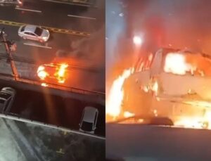 Vídeo: carro fica destruído ao ser tomado por fogo em Maceió