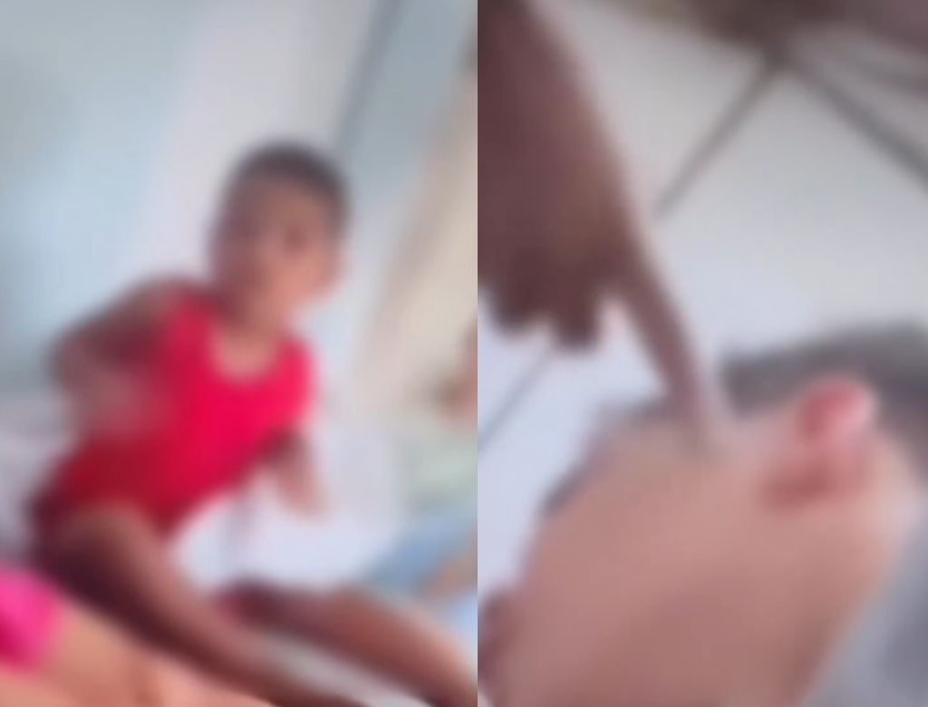 Crianças sendo acordadas com gritos e jato d'água (Foto: Reprodução X)