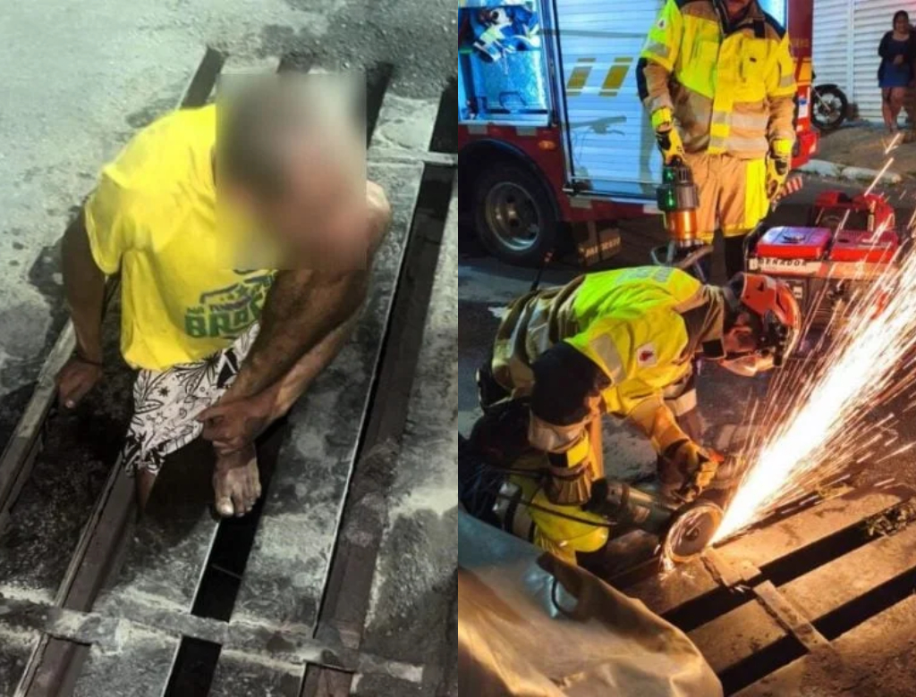 Homem cai em bueiro (Foto: Reprodução)