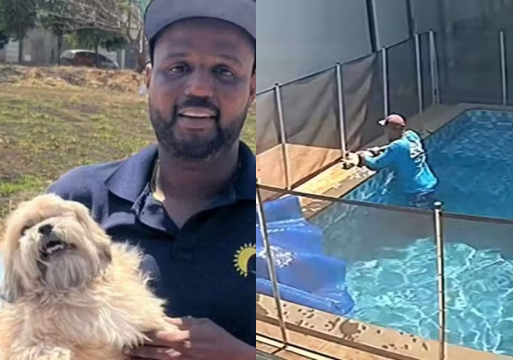Piscineiro e cachorrinho (Foto: Reprodução)