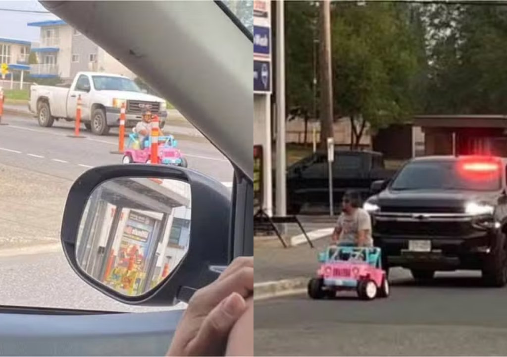 Homem é flagrado dirigindo jipe da Barbie (Foto: Reprodução)