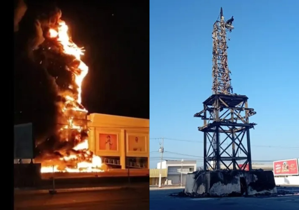 Estátua da Havan pega fogo (Foto: Reprodução)