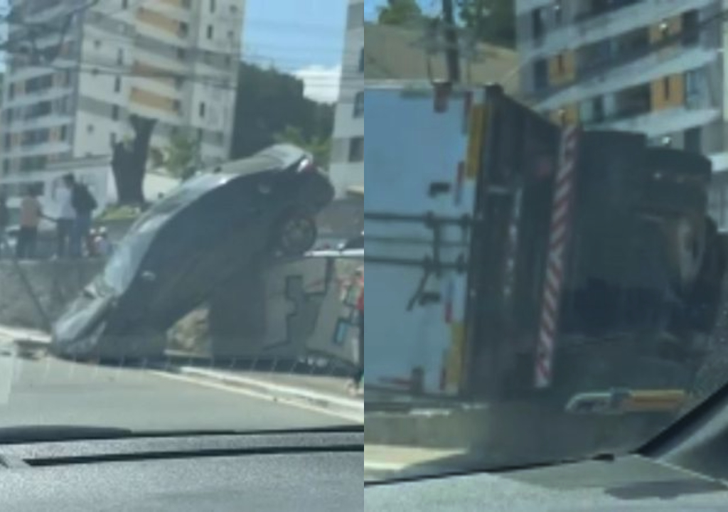Caminhão desce ladeira e causa acidente (Foto: Reprodução)