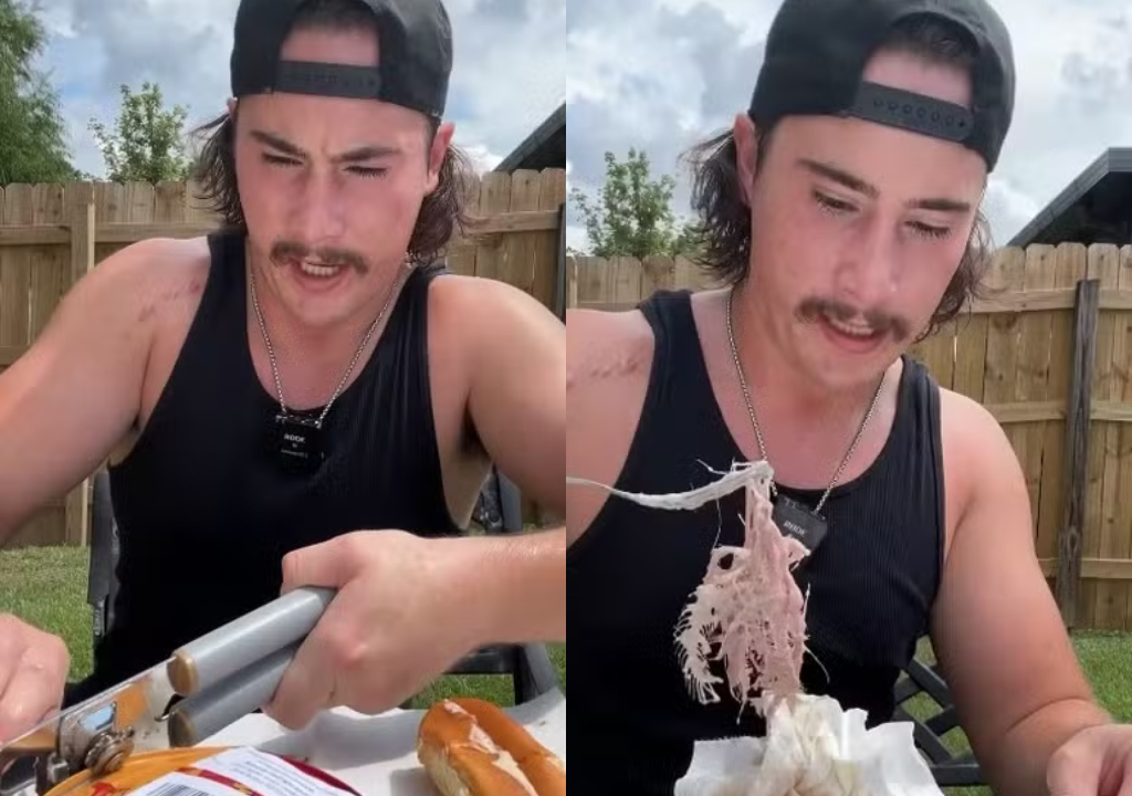 James provando a comida mais fedorenta (Foto: Reprodução)