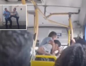 Motorista se estressa, para ônibus e sai no soco com passageiro; veja VÍDEO