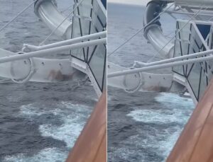 Mulher fica presa em toboágua a mais de 30 metros acima do oceano e vive momento de terror; veja VÍDEO