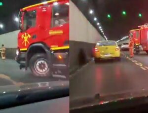 Carro pega fogo em túnel e motoristas saem às pressas a pé; veja VÍDEO