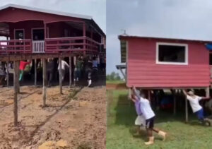 Ribeirinhos salvam casa (Foto: Reprodução)