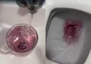 Água rosa em Itu (Foto: Reprodução)