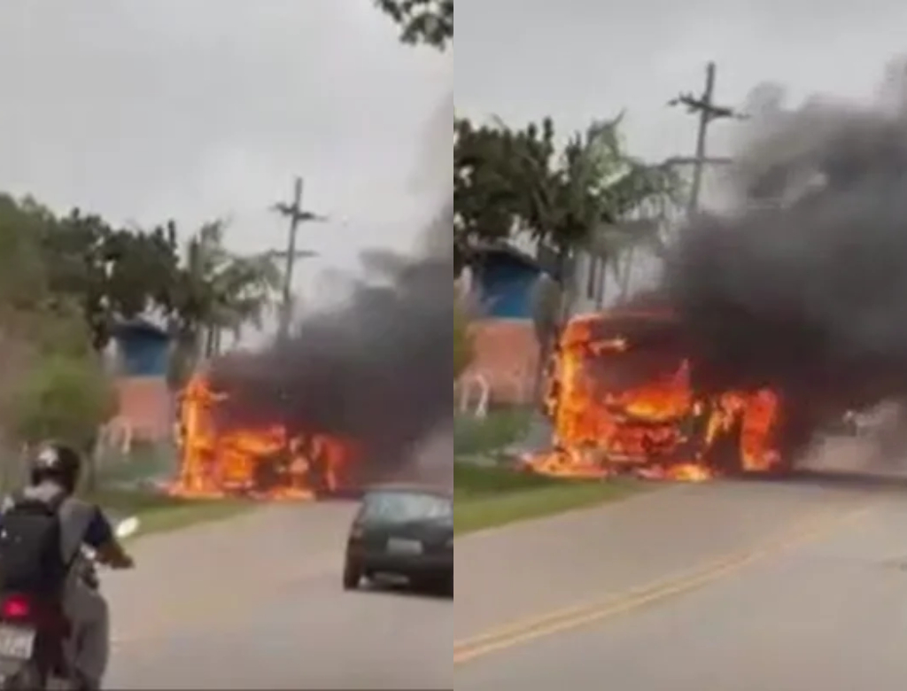 Ônibus em chamas (Foto: Reprodução)