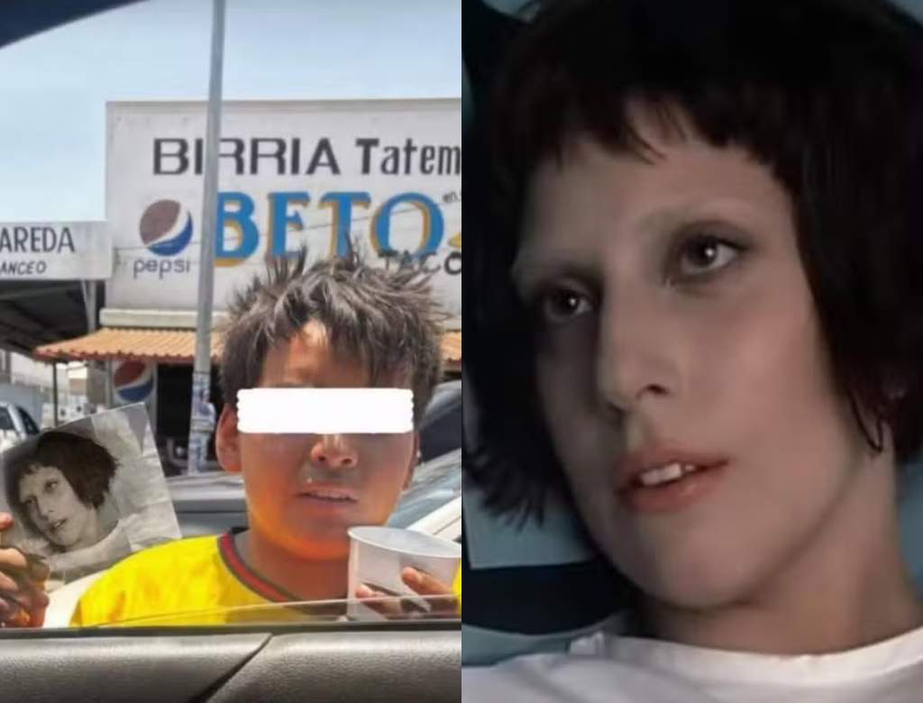 Menino pede esmola com foto de Lady Gaga (Foto: Reprodução)