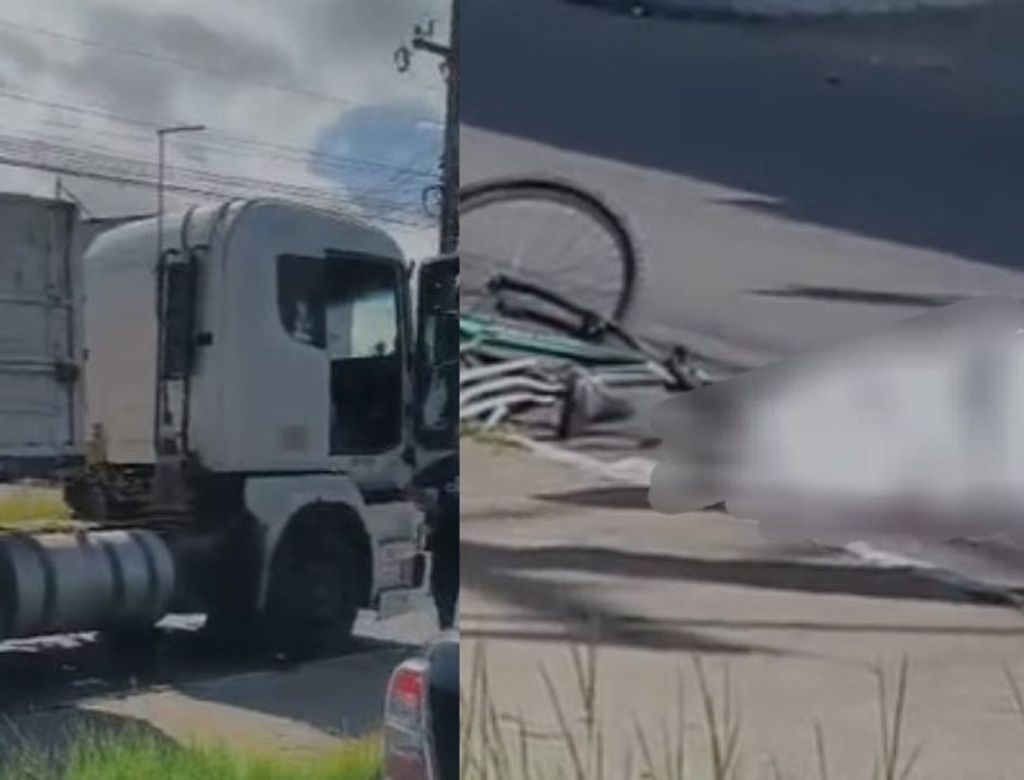 Vídeo: ciclista morre após ter a cabeça esmagada por carreta em acidente