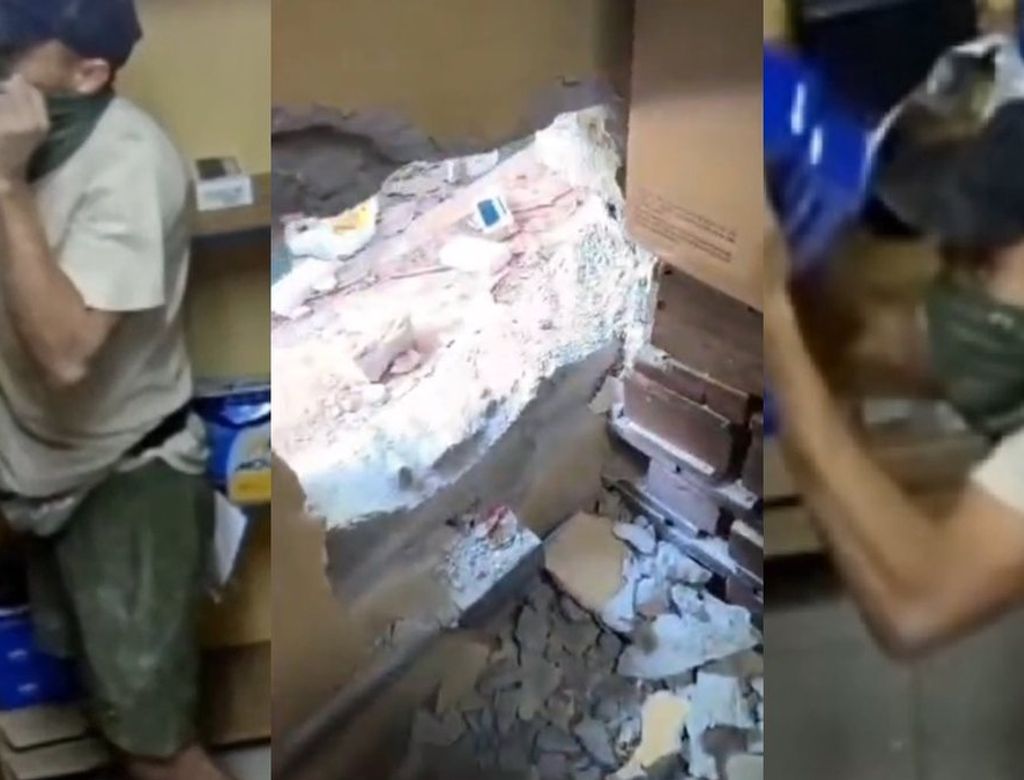 Vídeo mostra suspeito de furto que quebrou parede para invadir supermercado; Assista!