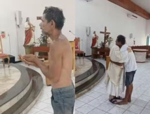 Padre ajuda homem (Foto: Reprodução)