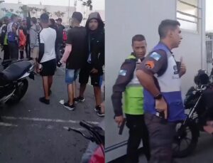 Confusão entre policiais e entregadores tem tiros e correria na frente de shopping; veja VÍDEO