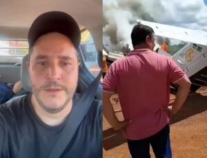 Avião com deputado e vereador faz pouso forçado e pega fogo; VEJA VÍDEO