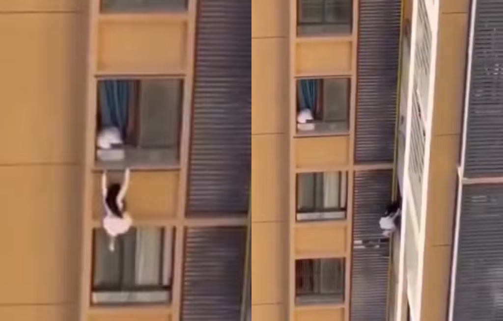 Esposa chega de surpresa e amante do marido foge pela janela do 10º andar; veja vídeo