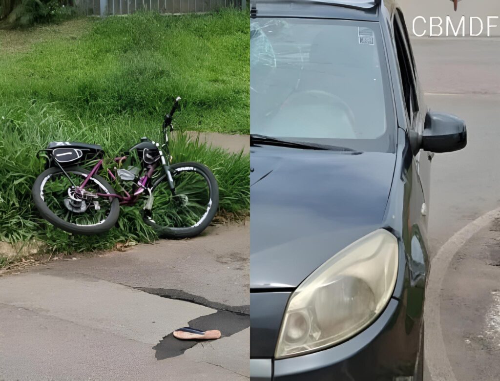 Ciclista é arremessado contra para-brisa em acidente no DF; veja imagens