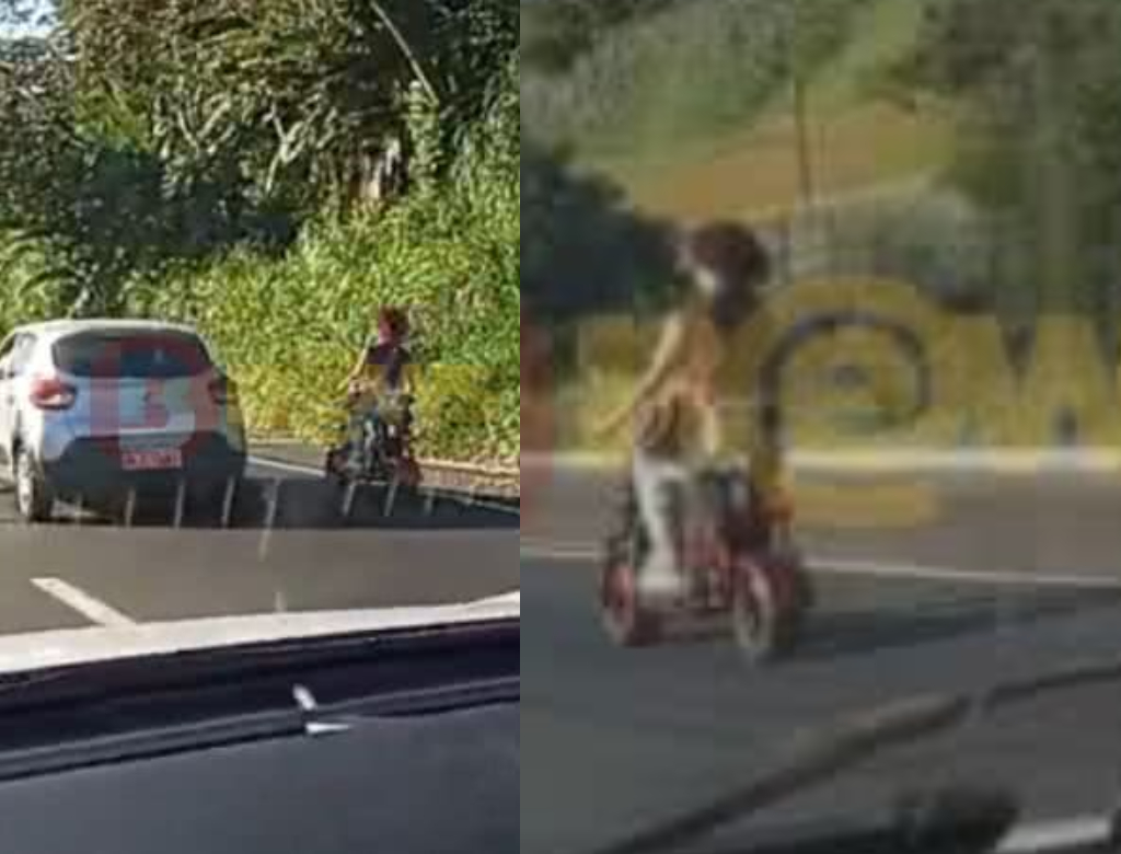 Jovem é flagrada sem capacete pilotando moto em rodovia e cena revolta motoristas; veja vídeo