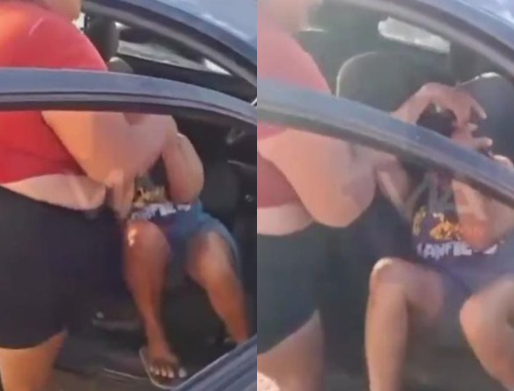 Mulher descobre traição, para carro do marido e agride amante; veja vídeo