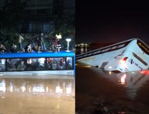 Ônibus de turismo cai dentro de rio durante travessia por balsa; veja VÍDEO