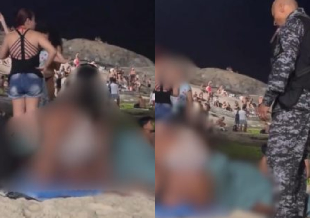 Casal é flagrado fazendo saliência na praia e recebe abordagem de PM; veja vídeo