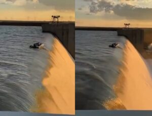 Barco fica preso no limite de queda de 40 metros e quatro homens precisam de resgate; veja VÍDEO