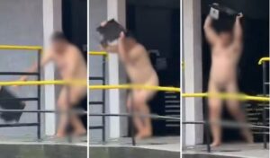 Homem totalmente sem roupa invade faculdade e quebra monitor; VEJA VÍDEO