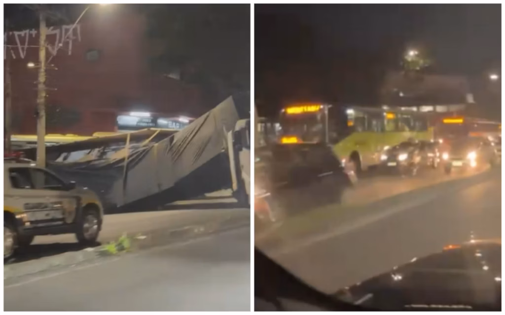 Caminhão tombado na Amazonas provoca nó no trânsito e fila quilométrica em BH; Veja Vídeo!