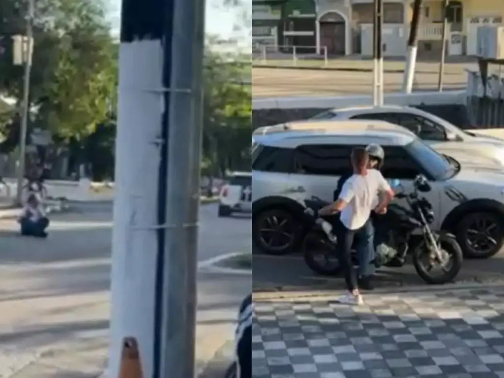 Motorista chuta e arrasta motociclista por 40 metros durante discussão de trânsito; Veja vídeo
