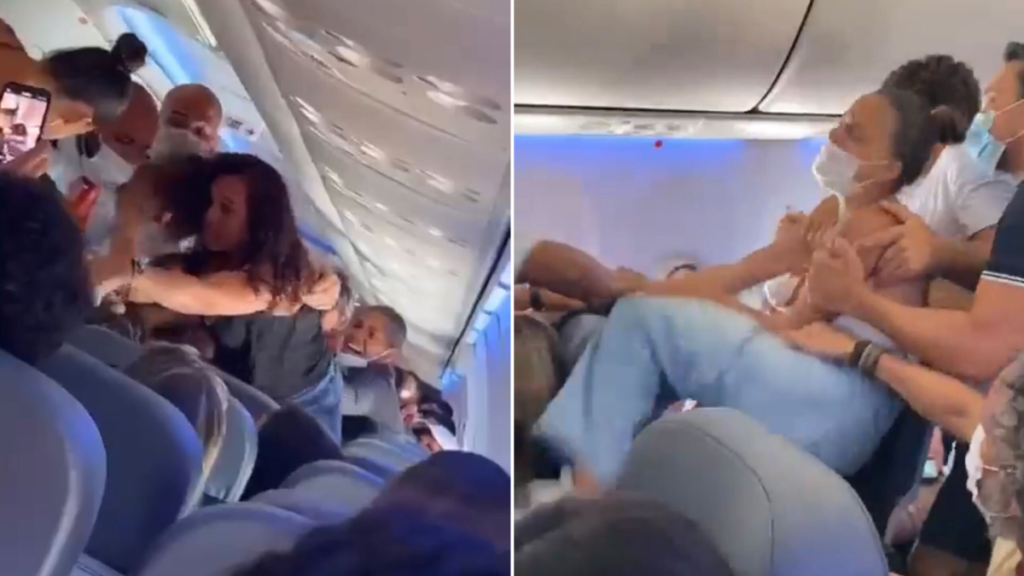 Discussão por lugar ao lado da janela no avião termina em soco na cara e chutes; VEJA VÍDEO