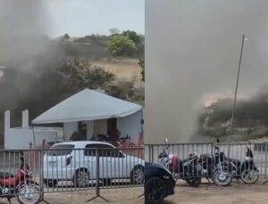 Redemoinho gigante atinge evento de motocross e assusta público; VEJA VÍDEO