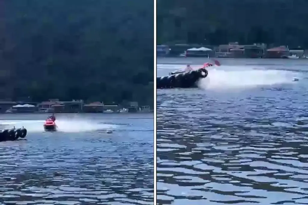 Homem perde controle de moto aquática e colide com marina em São Vicente; VÍDEO