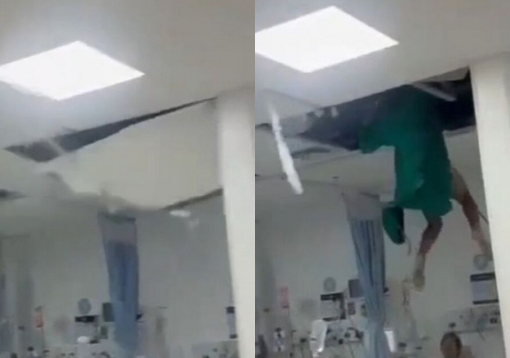 Paciente tenta fugir de hospital pelos dutos de ventilação e acaba caindo do teto em CTI; veja vídeo