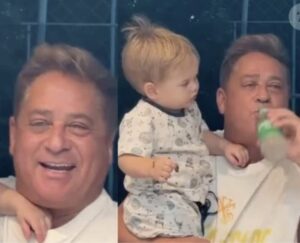 Leonardo coloca bebida alcoólica na boca do neto e causa polêmica; VEJA VÍDEO!