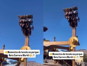 Pane em brinquedo do Beto Carrero World deixa visitantes presos de cabeça para baixo; VEJA VÍDEO