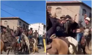 Homem é violentamente agredido durante romaria a cavalo em Minas; veja vídeo!