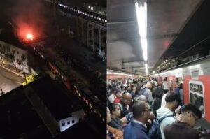 VÍDEO: Fogo em trem paralisa linhas 11, 12 e 13, e usuários andam nos trilhos
