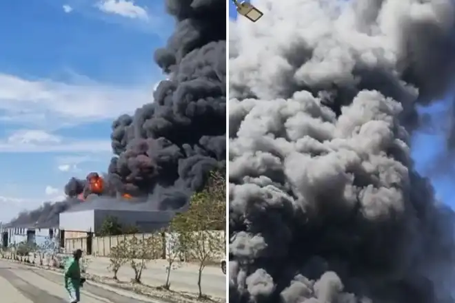 Incêndio em fábrica de palmilhas assusta moradores no interior de Minas; VEJA VÍDEO!