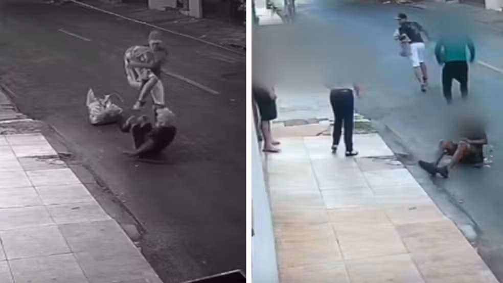 Idoso em situação de rua é espancado com chutes e tapas; Veja vídeo