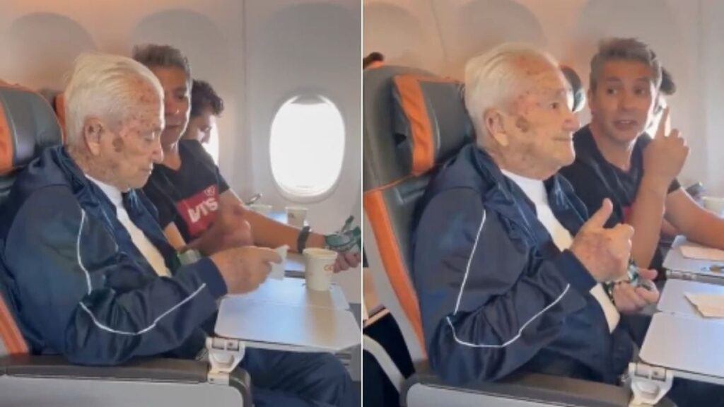 Idoso de 99 anos realiza sonho de voar e é homenageado a bordo; VEJA VÍDEO!