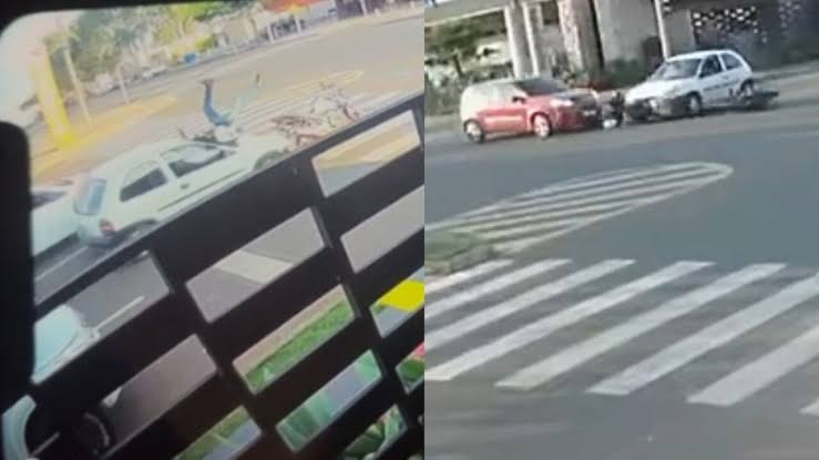 Câmeras flagram momento em que motociclista é prensado por dois carros; VEJA VÍDEO!