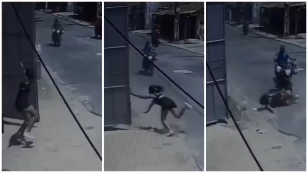 Jovem é derrubada por rajada de vento ao abrir portão, cai na rua e é atingida por moto; VEJA VÍDEO!