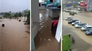 Chuva forte provoca enxurrada e imagens mostram casas atingidas pela água; VEJA VÍDEO!