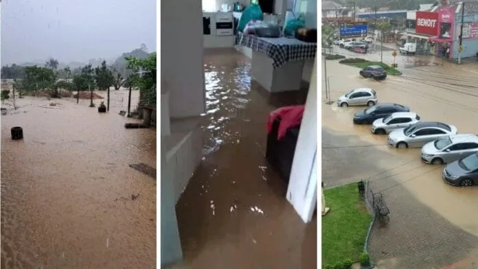 Chuva forte provoca enxurrada e imagens mostram casas atingidas pela água; VEJA VÍDEO!