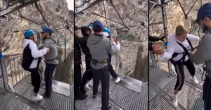MEU DEUS! Turista é forçada a saltar de atração sobre cânion de 80 metros; VEJA VÍDEO!